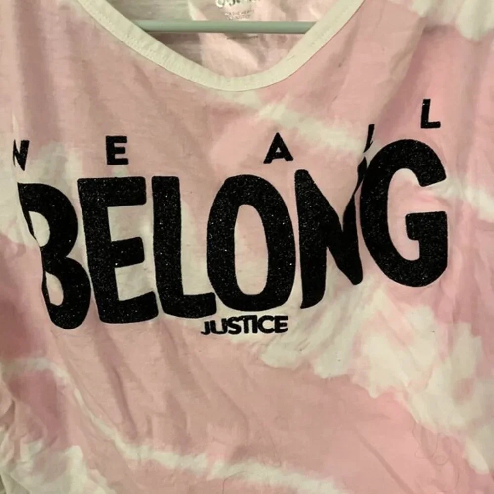Justice We All Belong Pink Tie Dye Crop Tee Girls XL‎